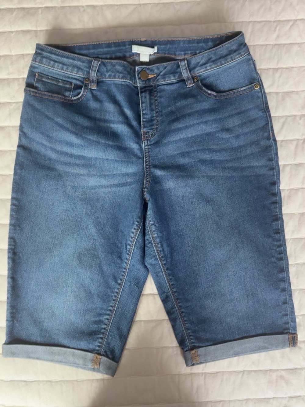 New York & Company Women’s Denim Bermuda Shorts Size 12 Cuffed Medium Wash